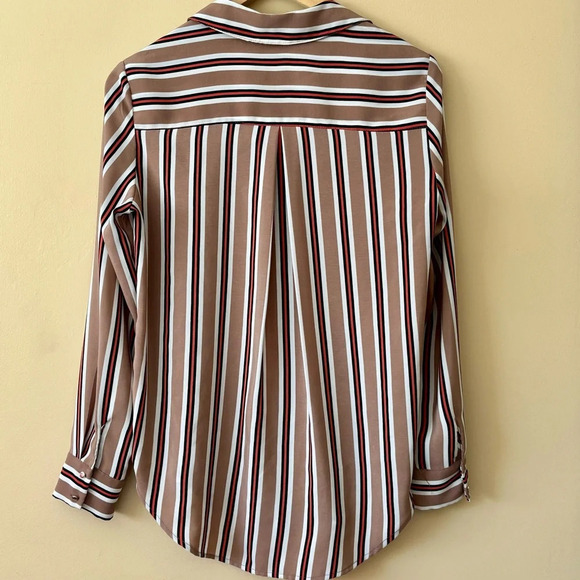 Dynamite| Classic Loose Tan Striped Oversized Flowy Collar & Button Shirt Sz S - Picture 4 of 7